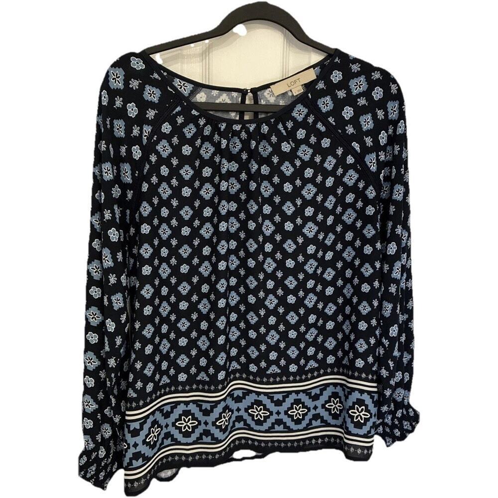 LOFT Women’s Small Shirt blue Tunic Blouse boho style